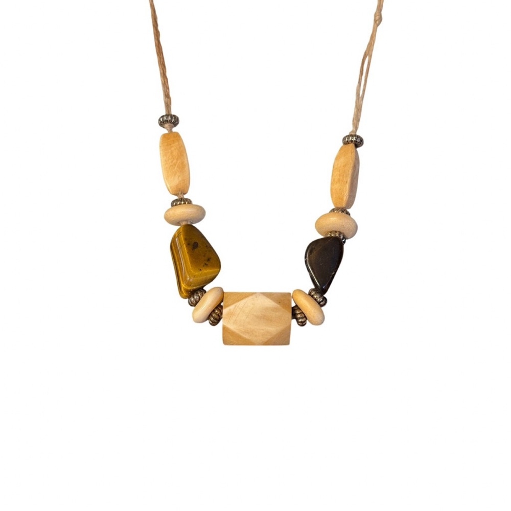 Vintage Handmade African American Tigers Eye/Agate Cord Necklace